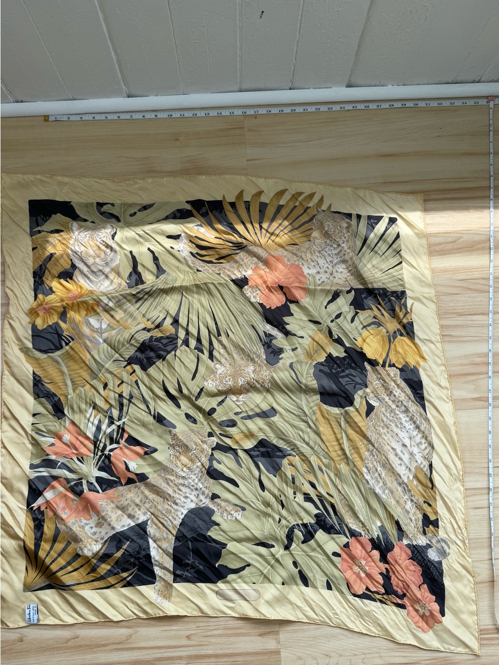 Salvatore Ferragamo Jungle Leopard & Tiger Floral Silk Scarf - Yellow Black - Picture 4 of 5